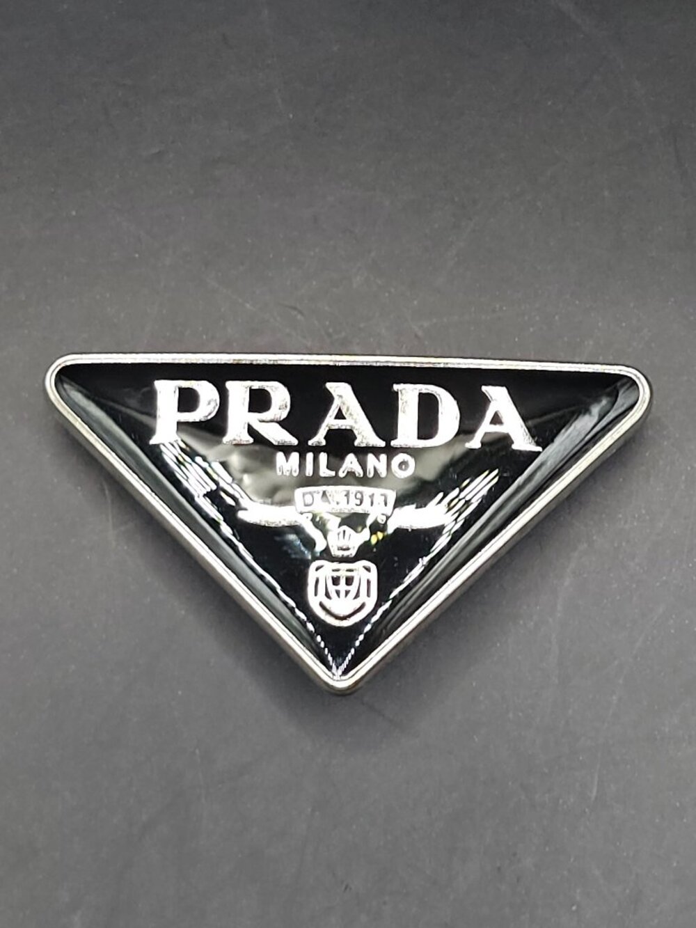 CROCS Black Silver Prada Triangle Logo Charm